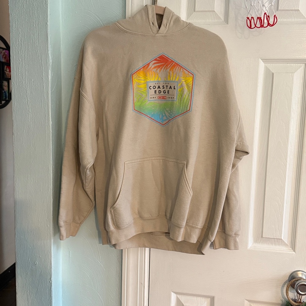 Cream Hoodie with Tropical Design